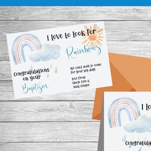 LDS Baptism Cards-I love to look for Rainbows-perfect for 8th birthday or the baptism itself-editable text-printable or e-card-boy-girl