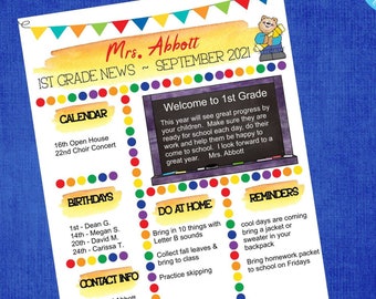 Editable School Newsletter Template: Classroom News (Digital Download)