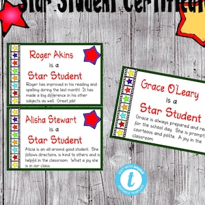 Award Certificate Templates-Star Theme-Student Recognition-editable text-printable-personalize-School award-Classroom certificate-teacher