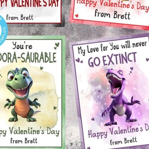 3-D DINOSAUR Editable VALENTINE Templates-Cute dinos-fun settings-editable text-digital or printable-girl or boy valentine-school valentine