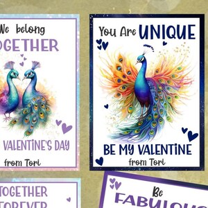 6 PRETTY RAINBOW PEACOCK Valentine Templates-hearts-glitter-proud peacocks and bright colors-great for boys and girls-digital or printable