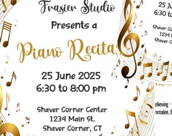 GOLDEN RECITAL PACKAGE-Invitation-Program-Thank you-Comment Card-Poster-Award Certificate-Editable text-Piano Recital-Music Recital-Music