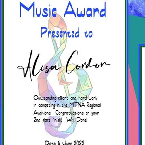 RAINBOW TREBLE CLEF Music award certificates in 2 sizes-editable text-personalize-music studio-teacher-piano award certificate-music student
