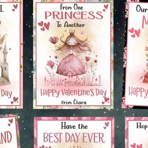 WHIMSICAL PINK PRINCESS Valentine Templates with glitter, hearts and lots of pink-editable text to personalize-digital or printable-fantasy