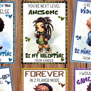 FUN GAMER BOY Valentine Templates-6 different boys playing games-lots of hearts-gaming-editable text-digital-printable-awesome-video game