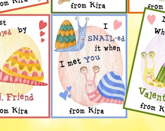 SNAIL VALENTINE CARD Templates for Kids-Fun, Whimsical Snail cards for Valentine’s Day-Digital or print-Editable Text-Class Party Valentines