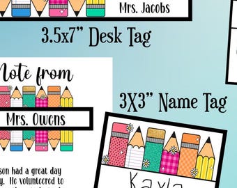 Personalized Pencil Name Tags: First Day of School, Teacher Note (Digital  Download)