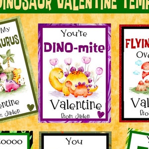 CUTE DINOSAUR VALENTINE Templates-6 adorable dinos in different settings-editable text-boy or girl valentine-prehistoric-pterodactyl-dino