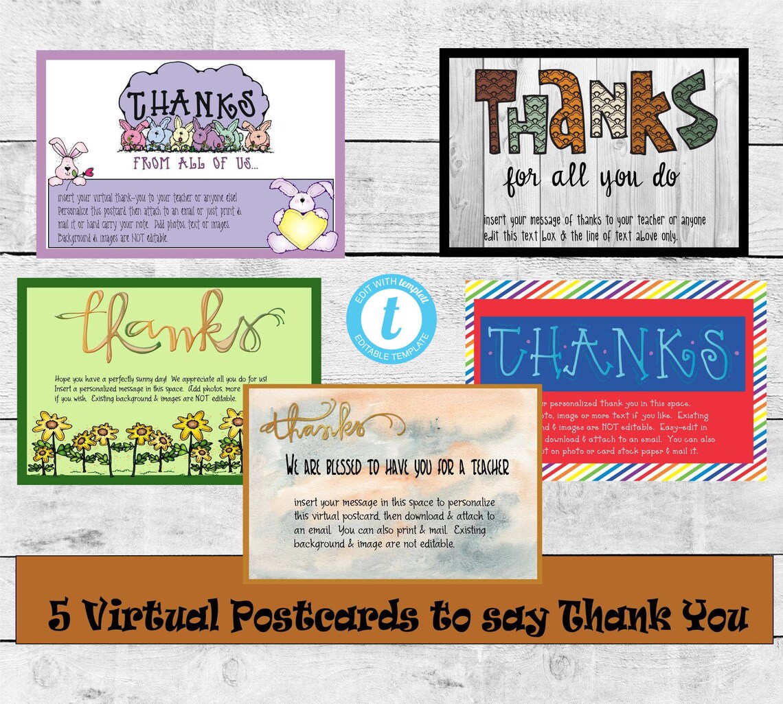 5 Virtual Postcardsthank You Theme5.25x3.5editable Etsy