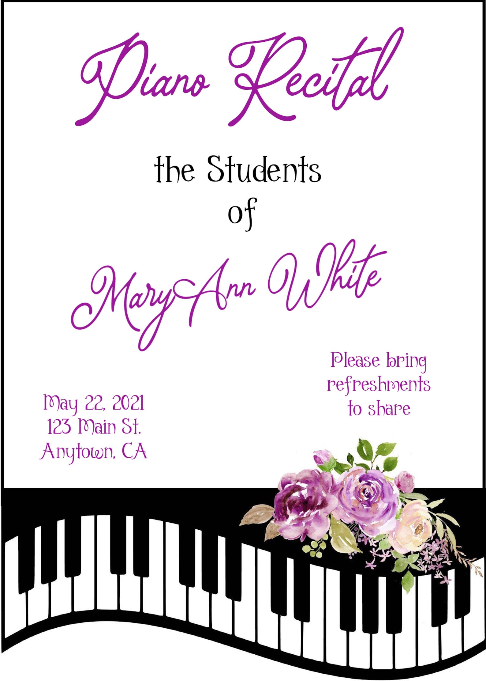 Piano Recital Invitation Template