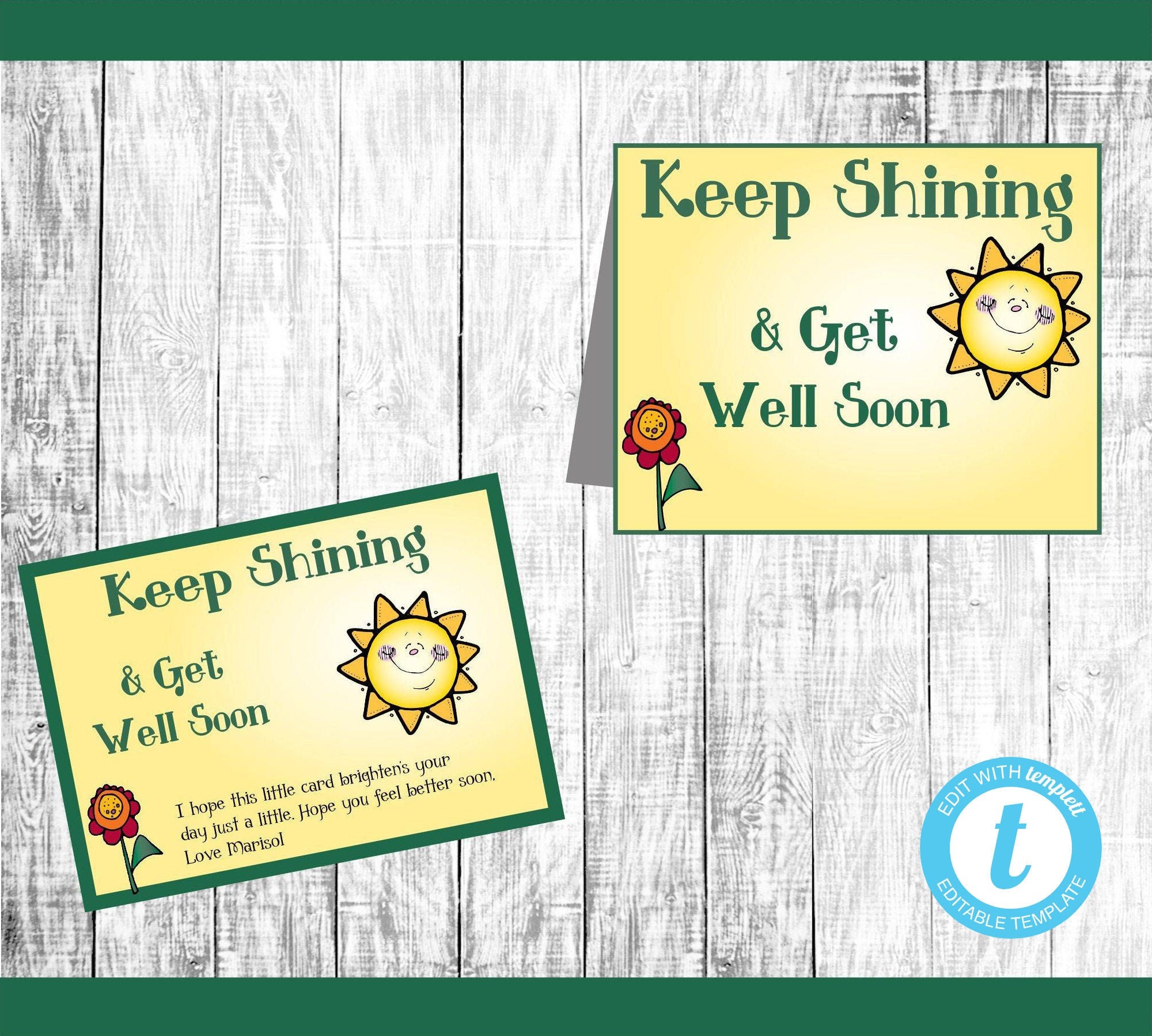 GET WELL CARD Templates-shining Sun Note-card-virtual Card for - Etsy