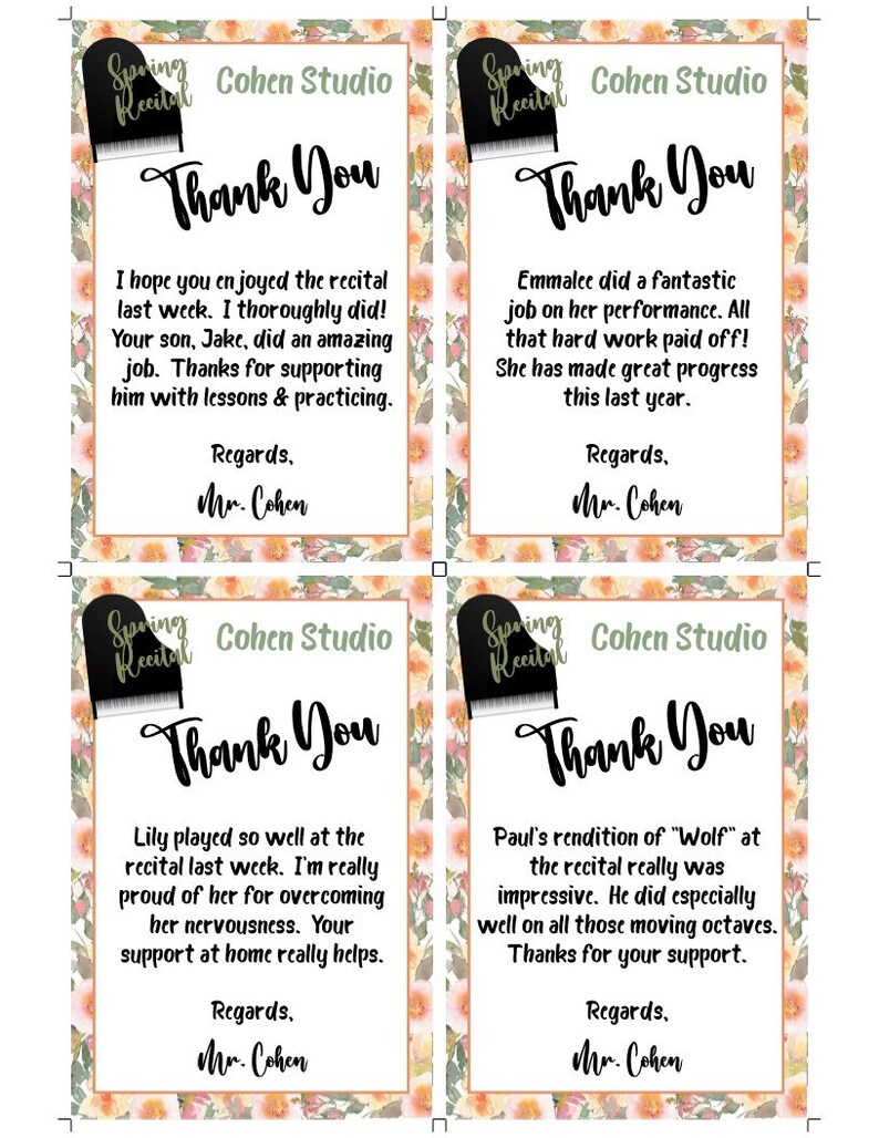 RECITAL Invitation-spring Piano-invite and Thank You Card-pretty and ...