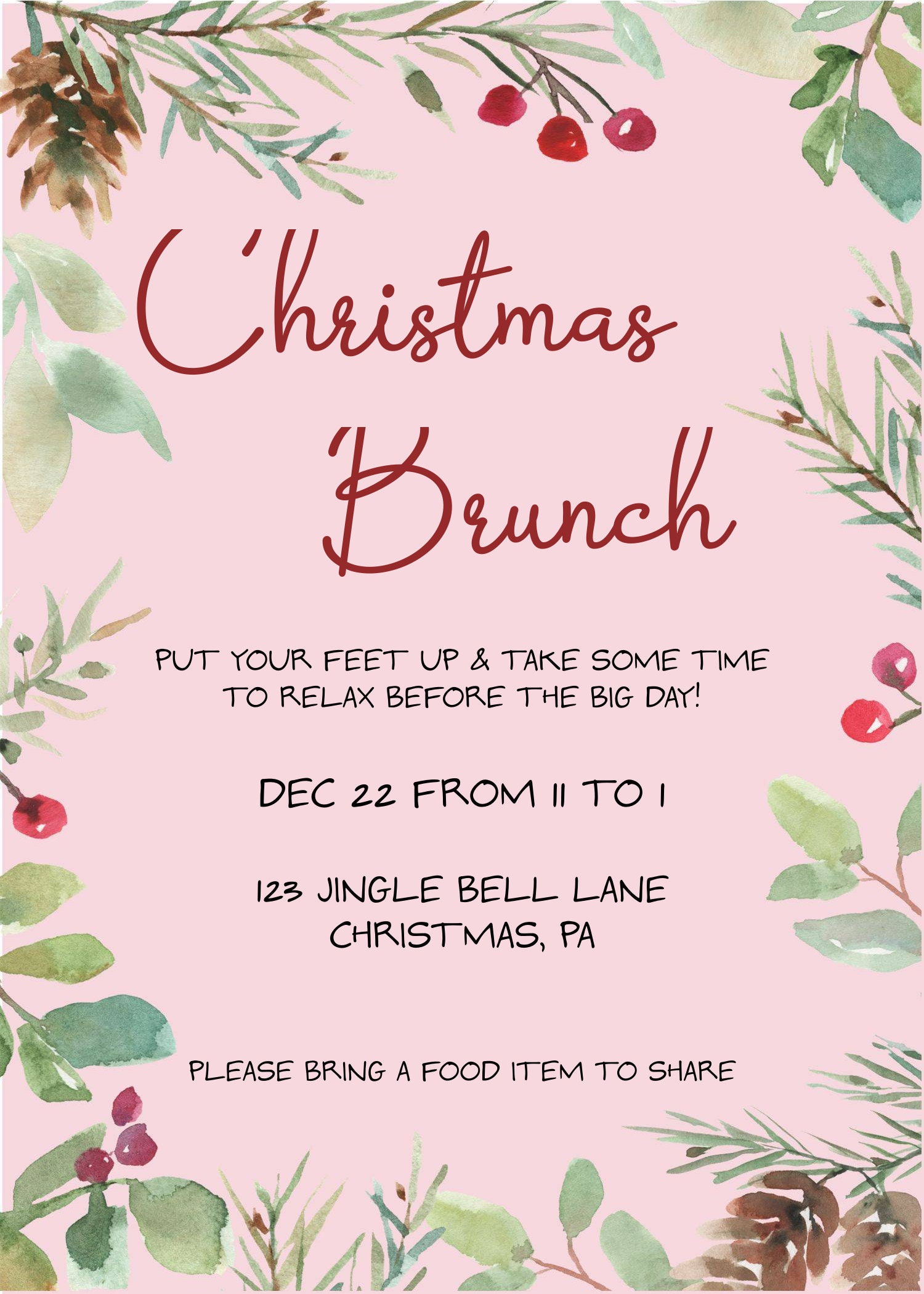 CHRISTMAS BRUNCH INVITATION Printable Template-editable Text-festive ...