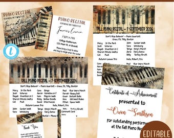 Editable Piano Recital Package – Invitations, Programs, Certificate, thank you and comment cards (Digital Download)