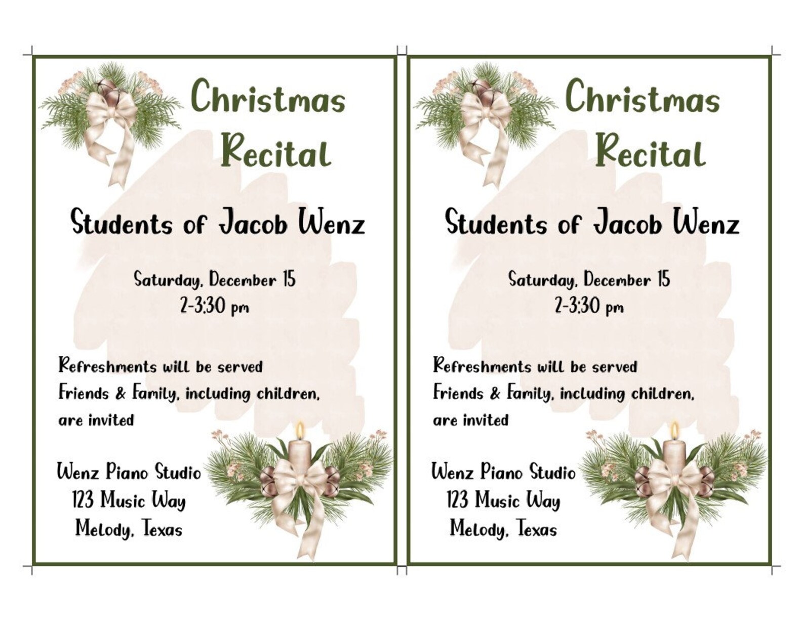 PINK GREENERY CHRISTMAS Recital Template Floral Etsy