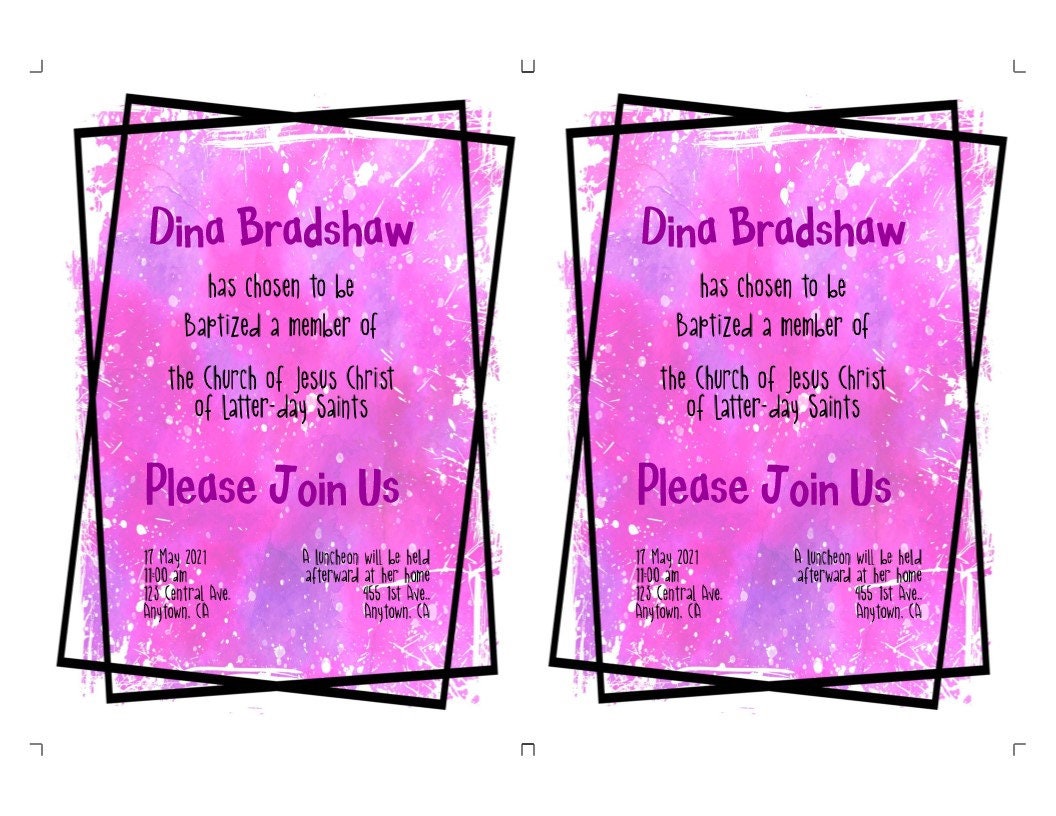 LDS Baptism Invitation Template for Girl Lavender frame DIY Etsy