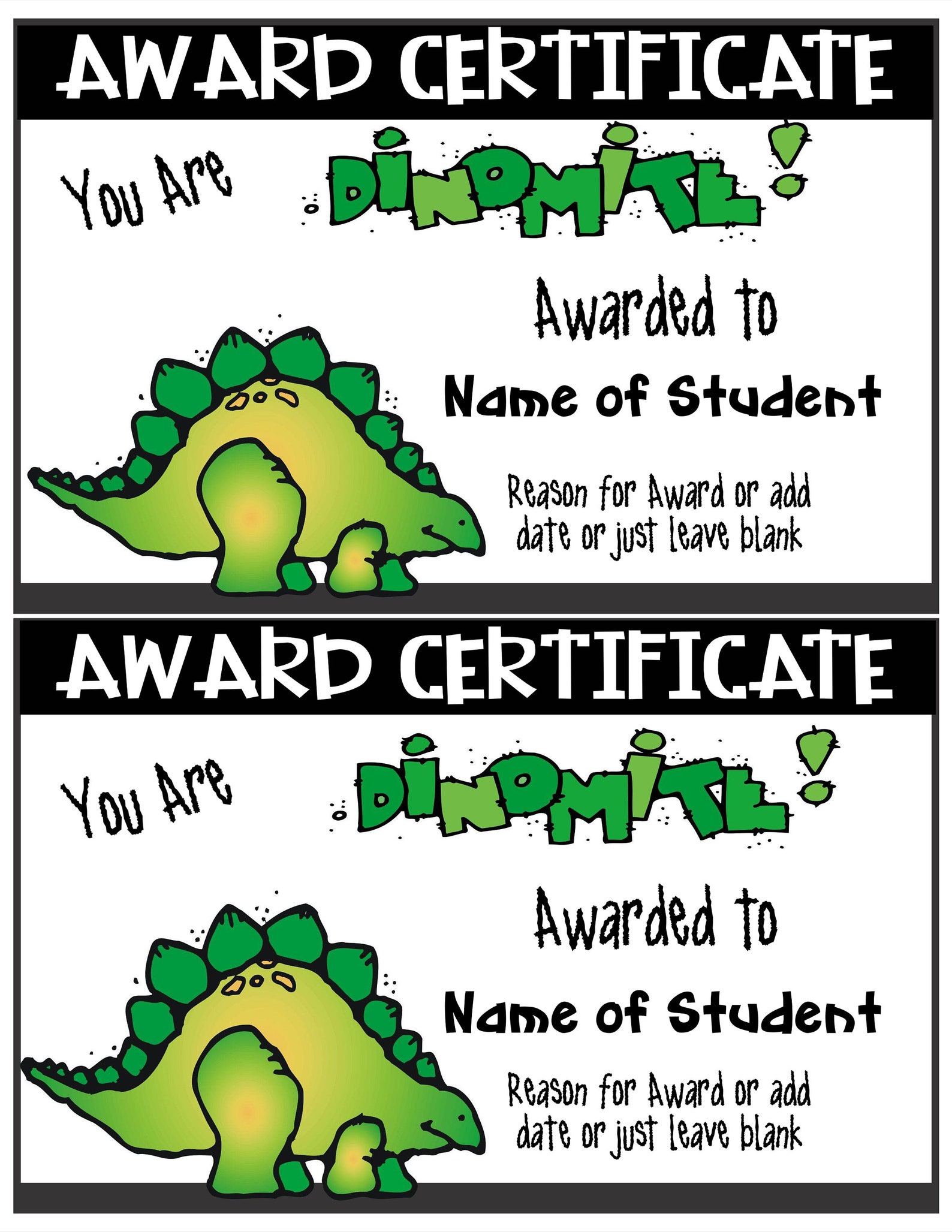 Dinosaur Award Certificate Templates-School-Classroom-2 to - Etsy Schweiz