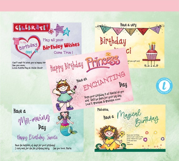 5 Birthday Card Templates for Girlssend Virtuallyattach to Etsy