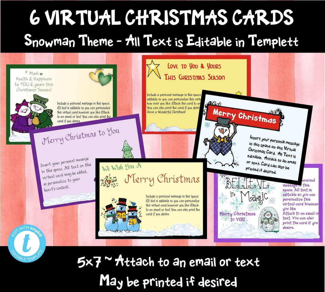 6 Snowman Virtual Christmas Cardsemailtextprinteasypersonalize