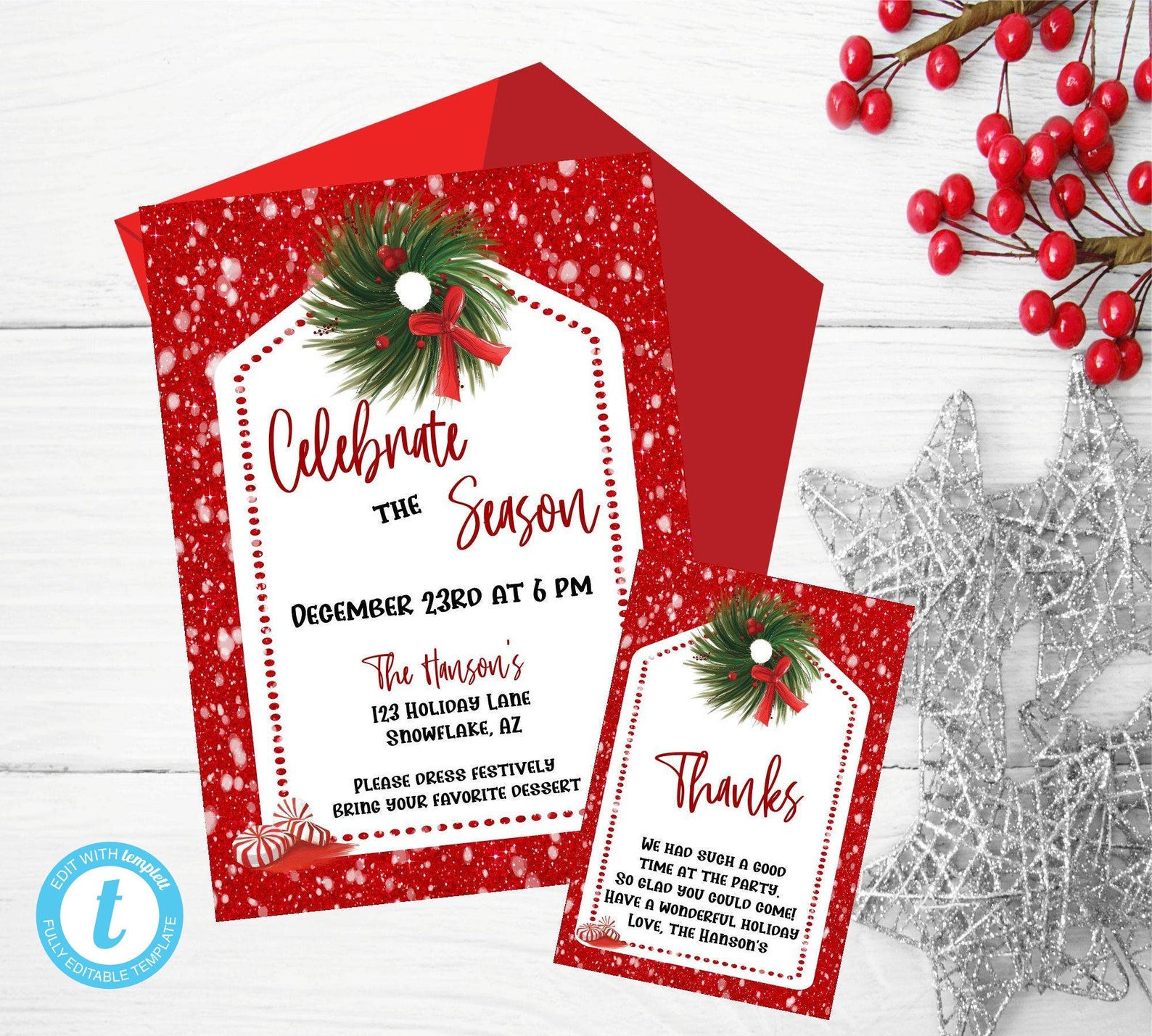 CHRISTMAS PARTY Invitation-editable and Printable Templates for ...