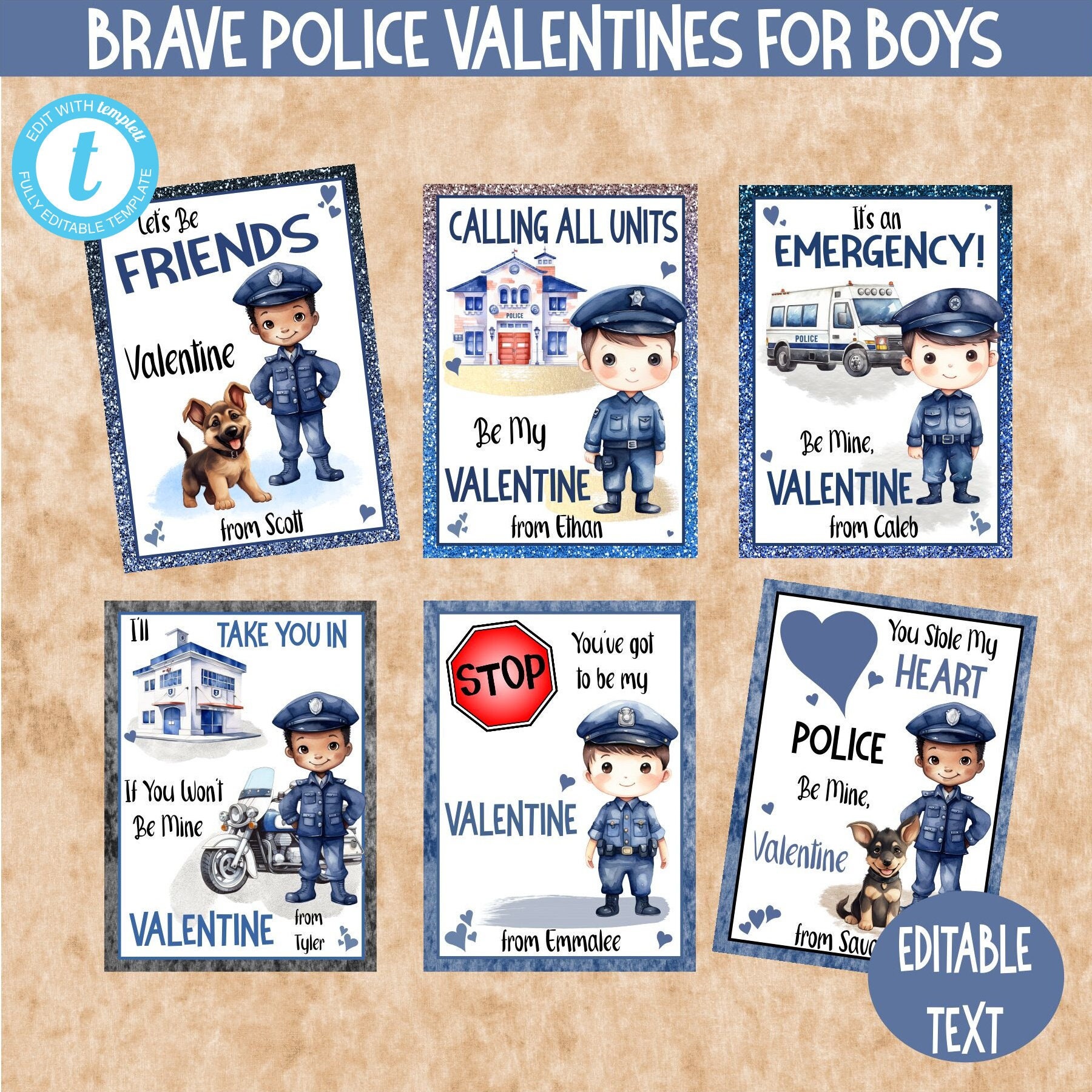 BRAVE POLICE VALENTINE Templates-boy Police Theme-police Dog-ambulance ...