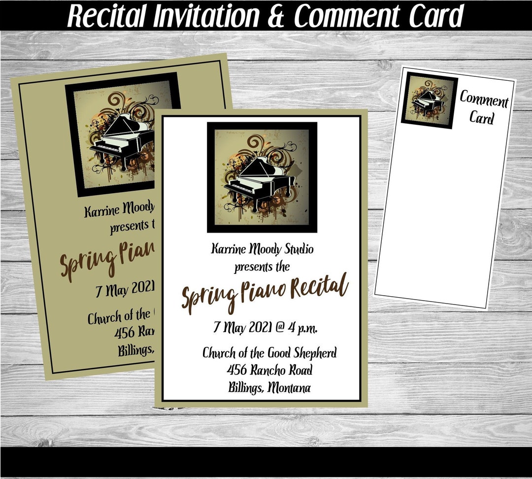 PIANO RECITAL INVITATION Template With Free Comment Card Included ...