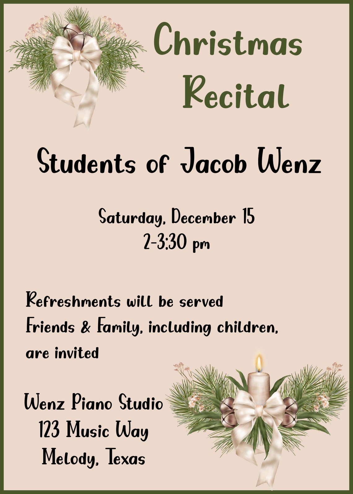 PINK GREENERY CHRISTMAS Recital Template Floral Etsy