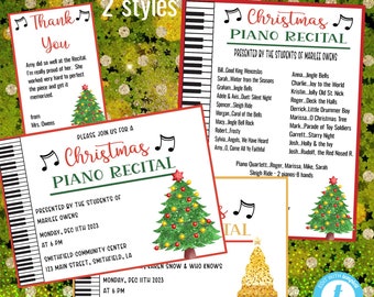 Christmas Piano Recital Invitation: Editable Program & Thank You (Digital Download)