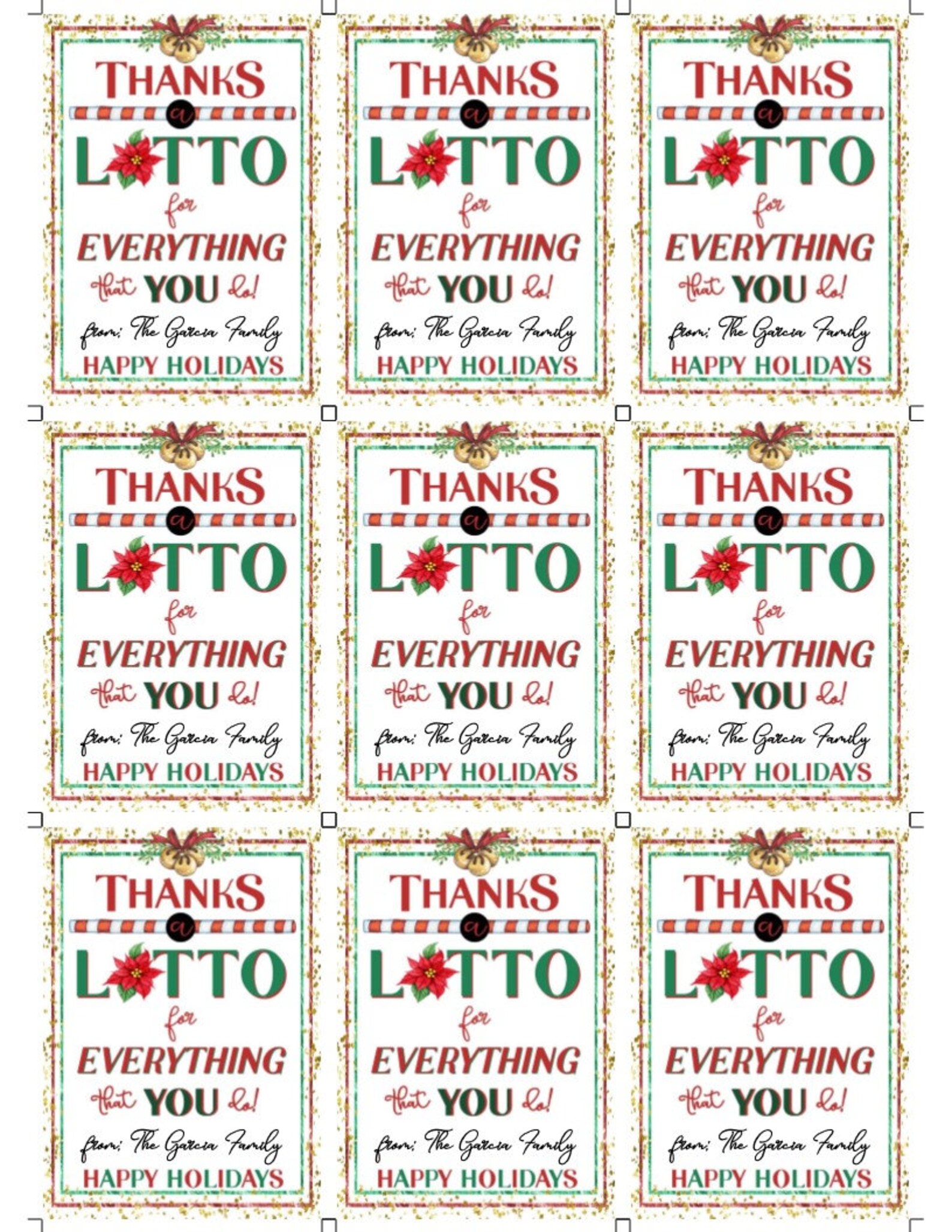 CHRISTMAS LOTTO GIFT Tag Template-great for Teacher Gift or - Etsy