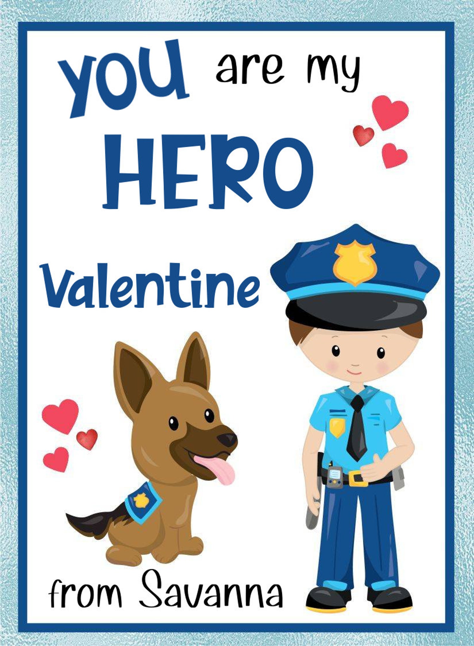 6 POLICE VALENTINE CARD Templates-policeman Valentine Card-valentine’s ...