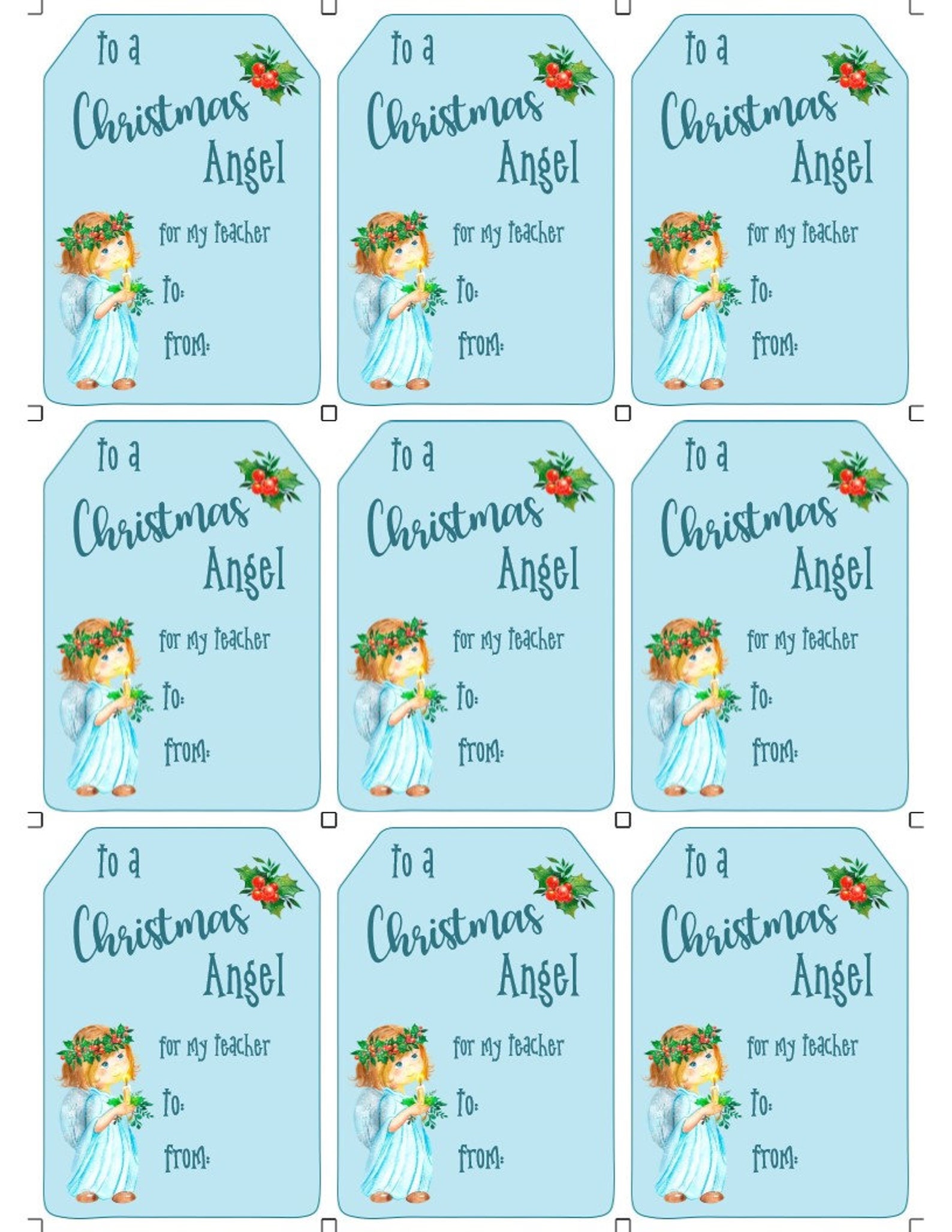 CHRISTMAS ANGEL GIFT Tag Template for Teacher or - Etsy