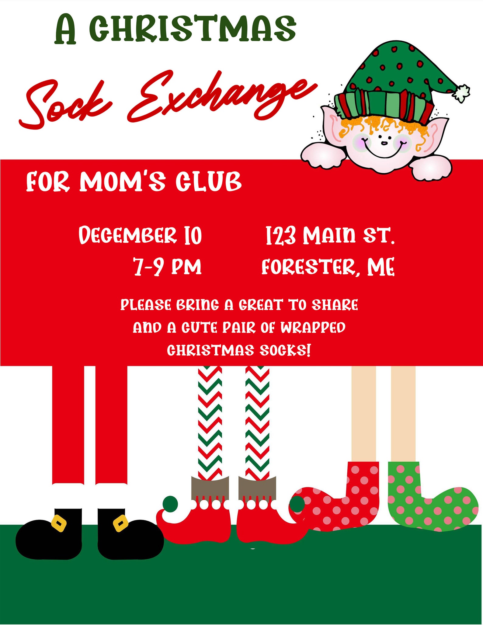 CHRISTMAS SOCK EXCHANGE Flyercute Elf With Festive Socks and Etsy