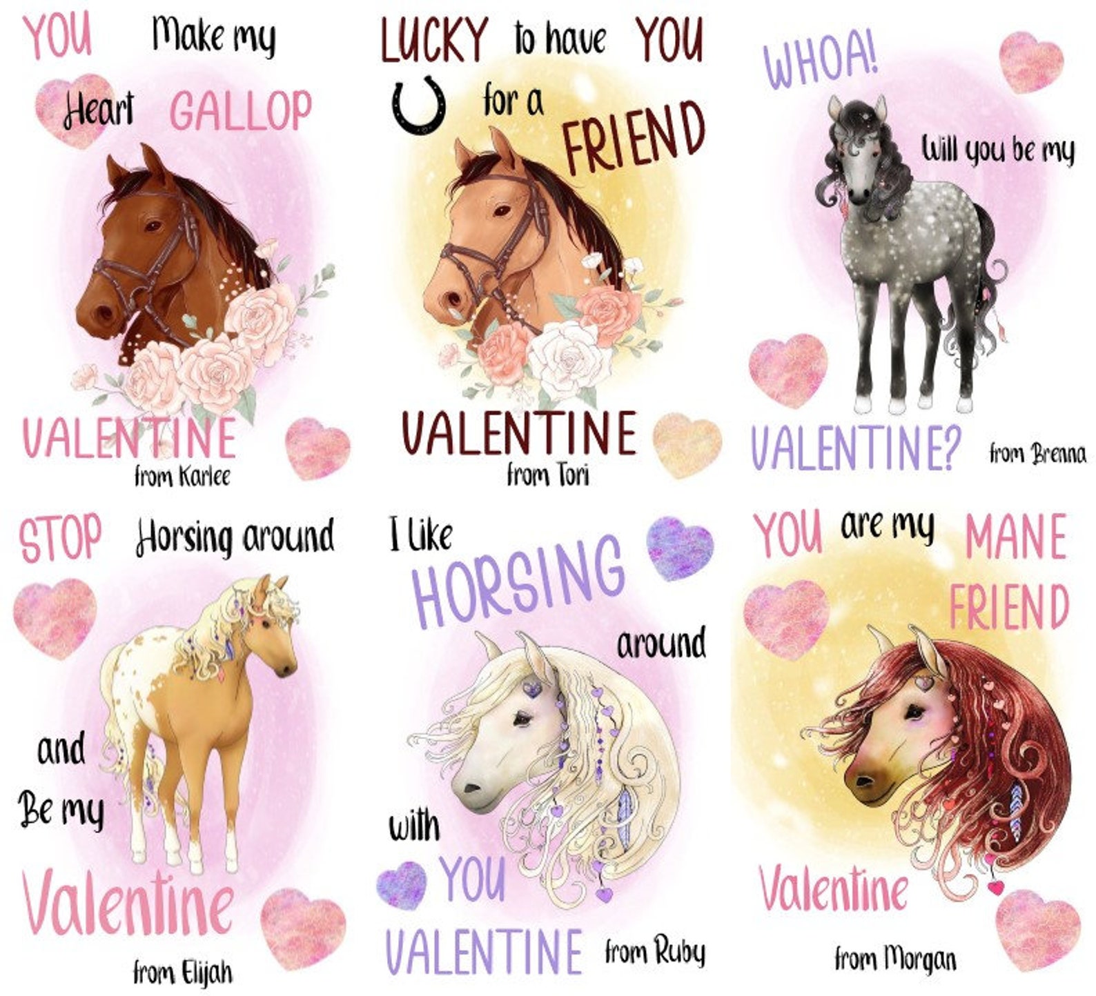 6 MAGICAL HORSE VALENTINE Card Templates-horse Valentine Cards ...