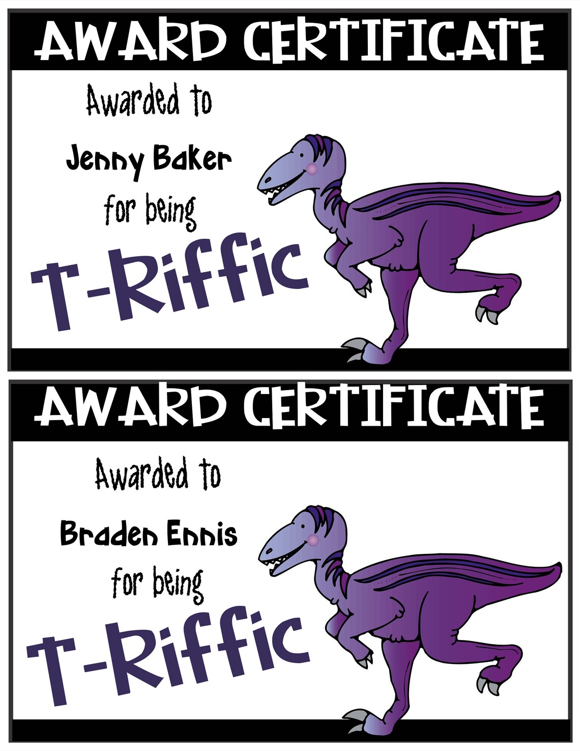 DINOSAUR Award Certificate Template-edit Text-personalize-classroom ...