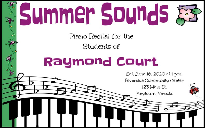 BUNDLE--SUMMER SOUNDS Piano Recital Template-recital Program-invitation ...