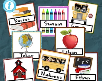 8 School Name tag templates - editable text