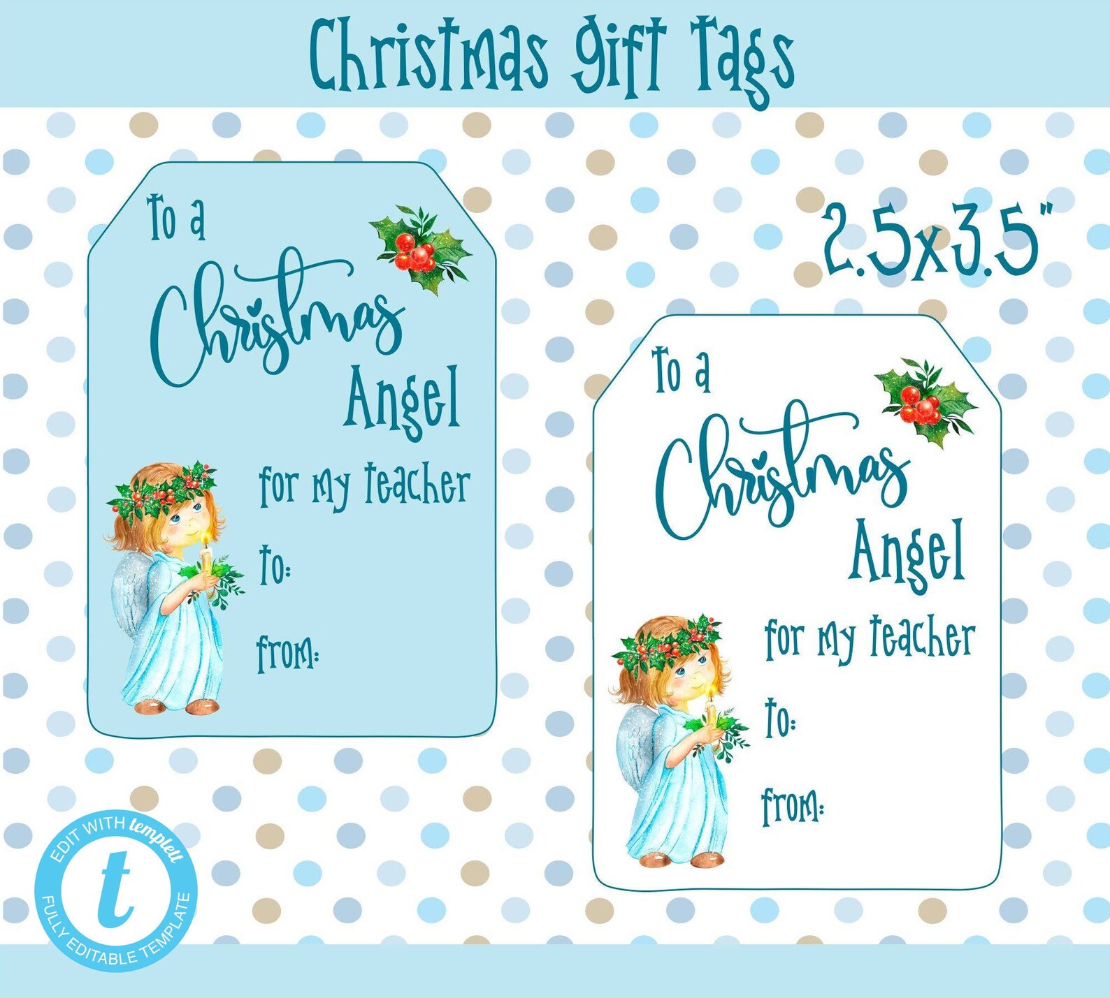CHRISTMAS ANGEL GIFT Tag Template for Teacher or - Etsy