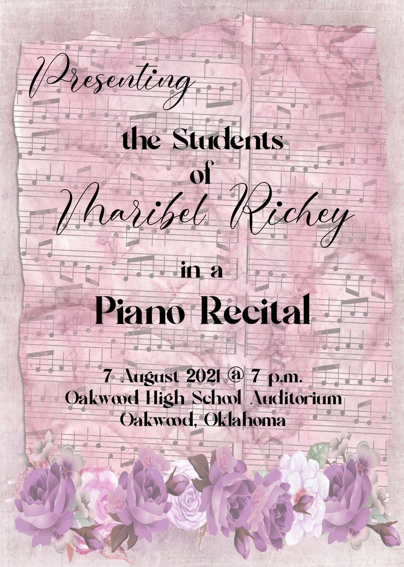 Purple Flowers Piano Recital Cardeditable
