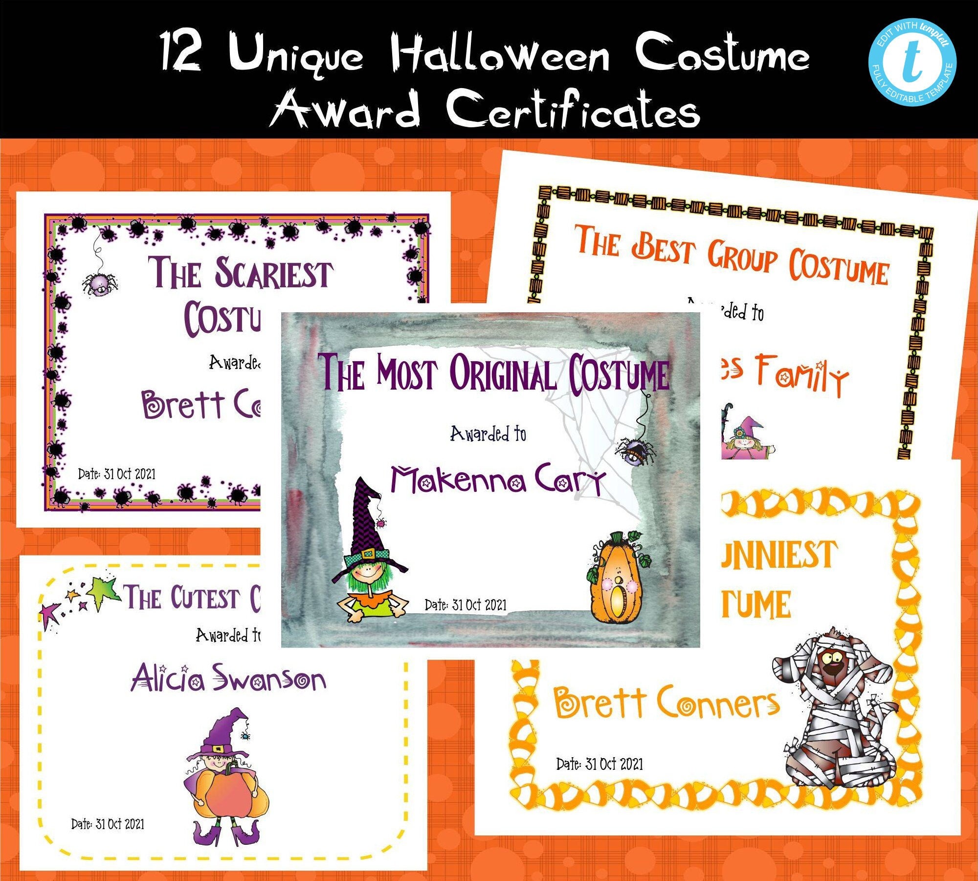Halloween Costume Award Certificate Templates12 Unique Awards Etsy