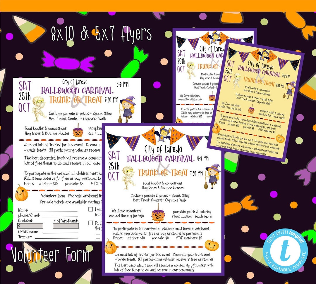 Halloween Carnival Flyer Template With Volunteer and Presale Ticket