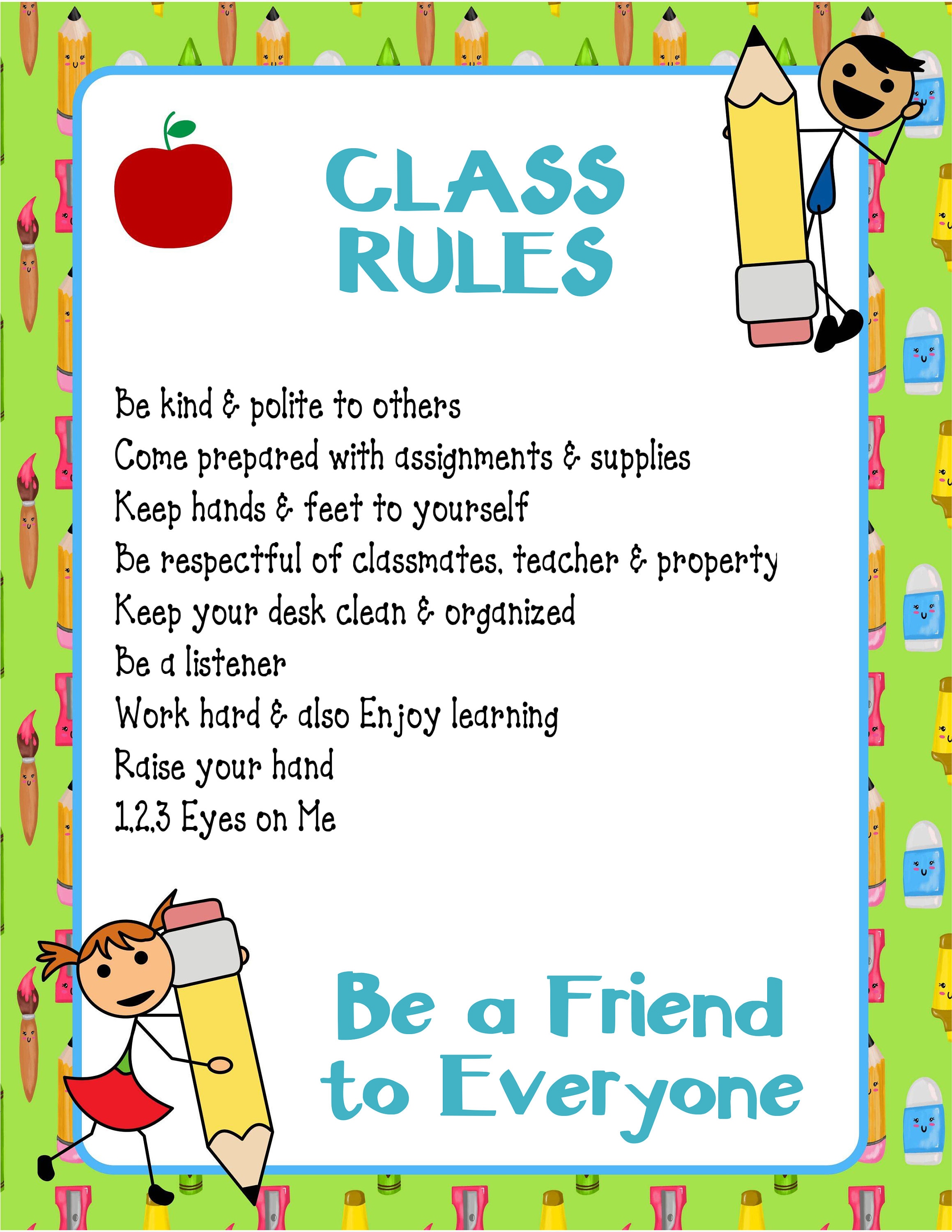 Pencil Kids Classroom Rules List Template for Teachers-editable List to ...