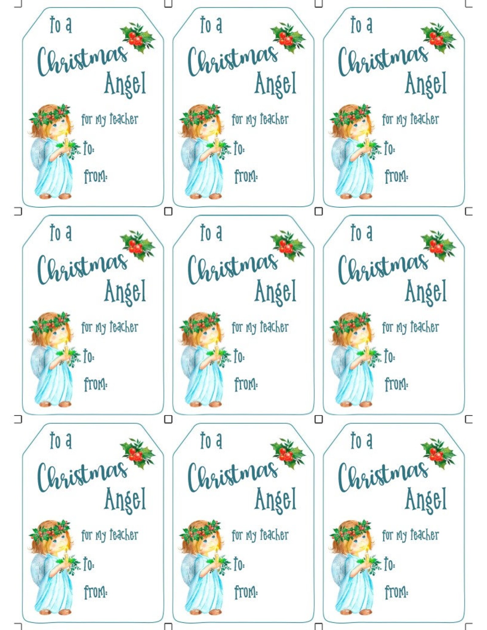 CHRISTMAS ANGEL GIFT Tag Template for Teacher or Etsy