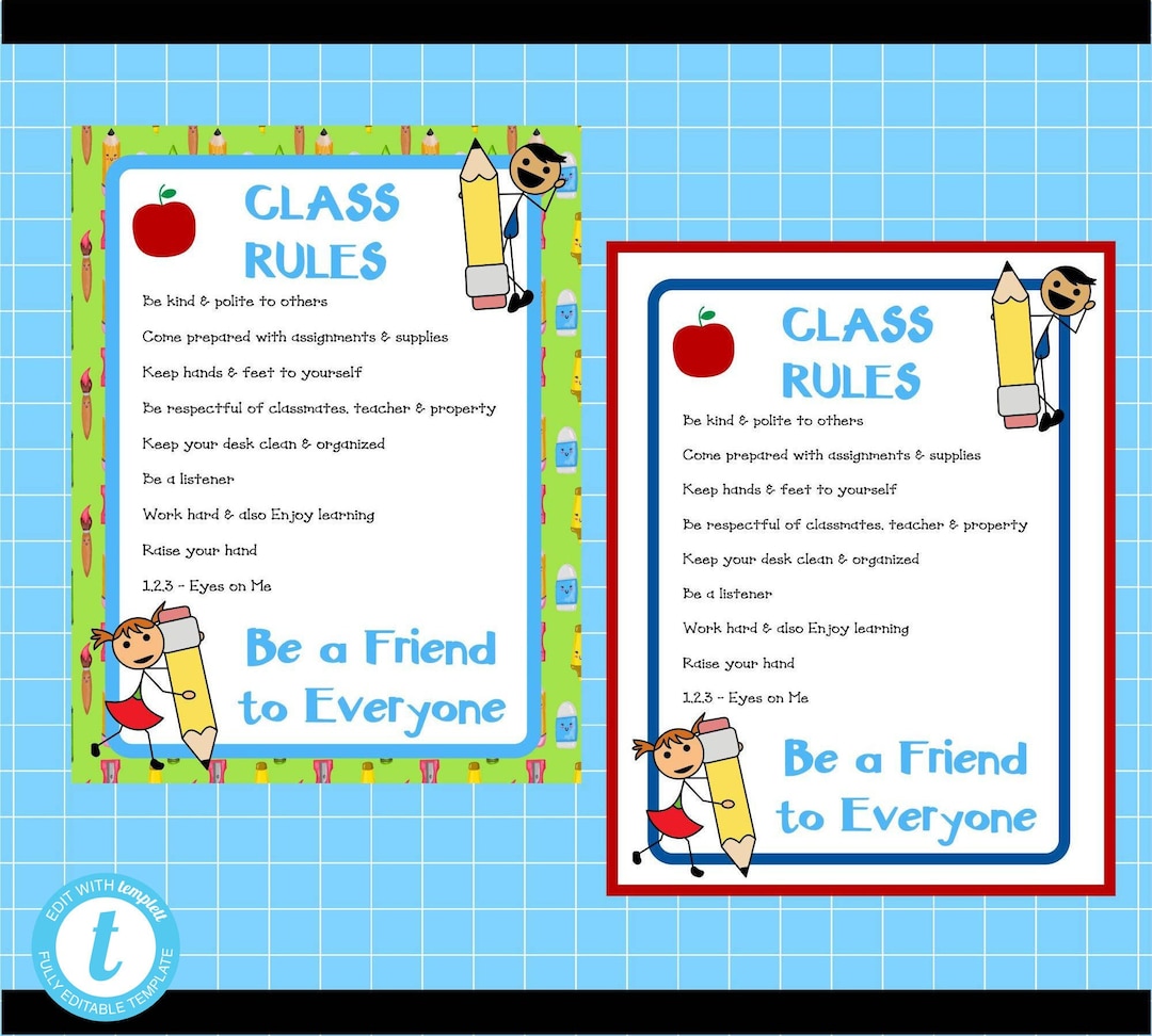Pencil Kids Classroom Rules List Template for Teachers-editable List to ...