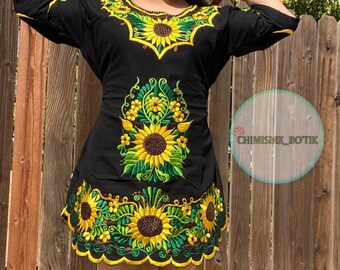 mexican black dress with flowers