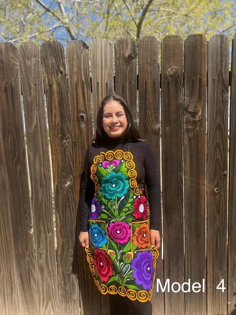 Mexican Embroidered Apron: Floral Fiesta Kitchen Decor model 4