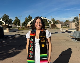 Floral Embroidered Sarape Mexican Graduation Stole.Graduation stash. Mexican graduation stash. graduation stole .Class of 2024.Floral stole