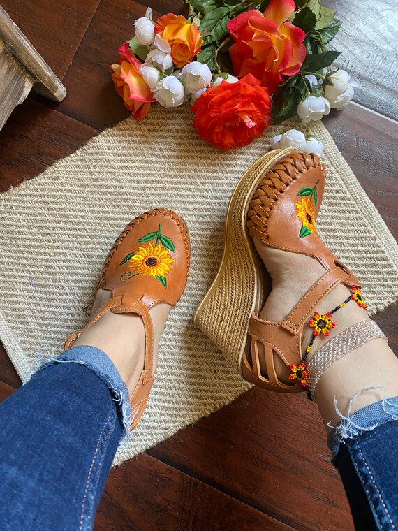 Girasol cuñas mexicanas. Sandalias de cuña mexicanas. Cuñas de | Etsy España
