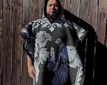 Handmade Aztec Poncho: Unisex Alpaca Blend Hooded Blanket