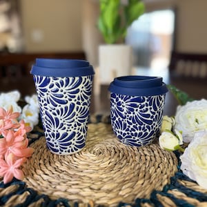 Classic tumblers. Ceramic mugs.Talavera tumblers.  Colorful mugs.Travel Coffee mugs.Gift ideas .Tazas mexicanas. Matching mugs.