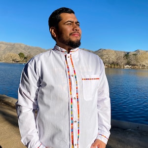 Mens Traditional Guayabera Shirt: Embroidered Mexican Cotton